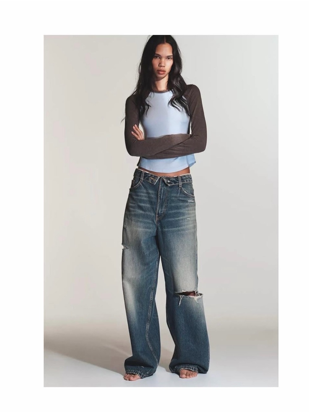 Zara TRF Mid-Rise Folded Waist Jeans - Size 8